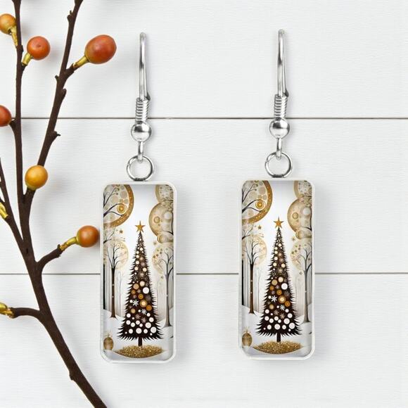 Stainless Steel Christmas Tree Earrings | Elegant Holiday Jewelry Glass Accents - Picture 4 of 14